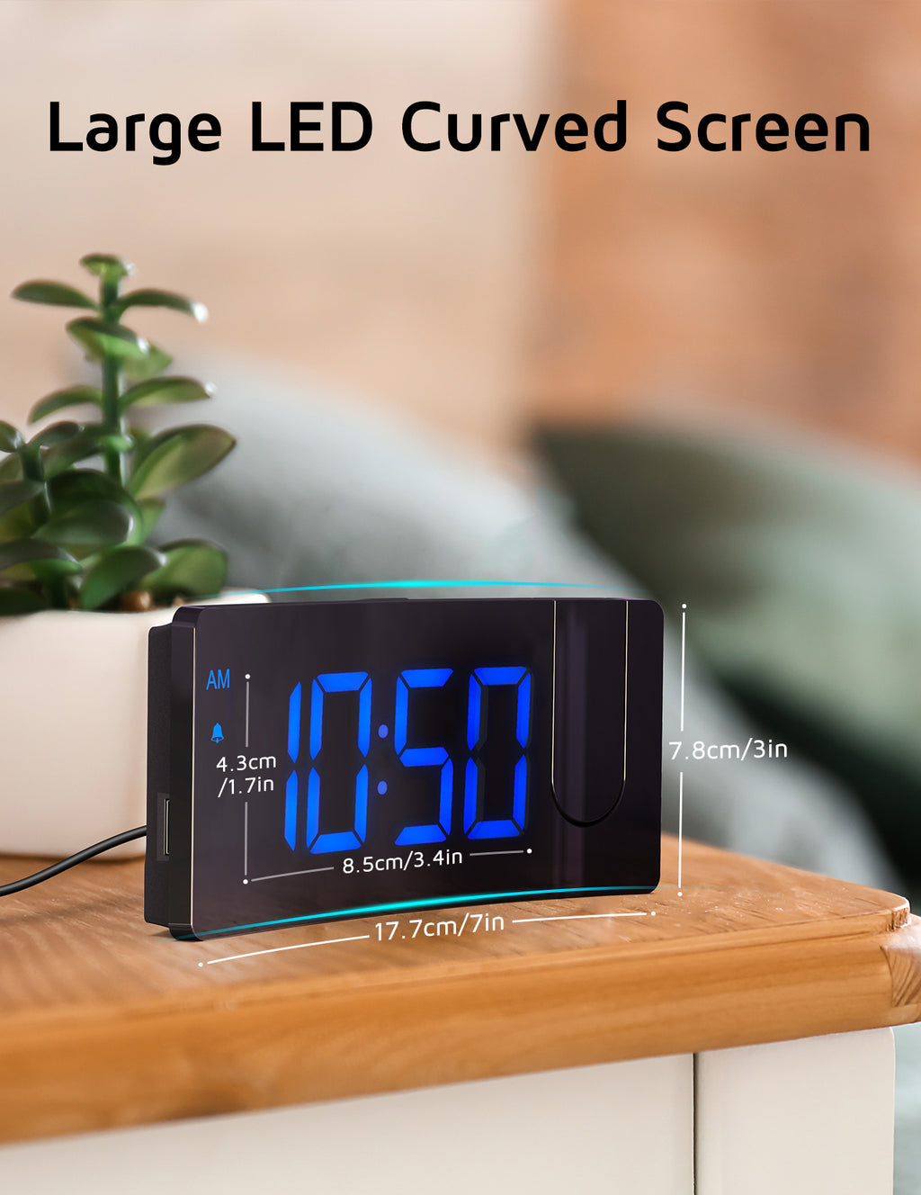 GOLOZA Projection Alarm Clock, Digital Clock with 180° Rotatable Projector, 3-Level Brightness Dimmer, Clear LED Display, USB Charger, Progressive Volume, 9mins Snooze,12/24H, for Bedroom