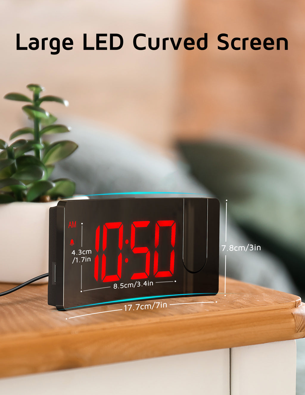 GOLOZA Projection Alarm Clock, Digital Clock with 180° Rotatable Projector, 3-Level Brightness Dimmer, Clear LED Display, USB Charger, Progressive Volume, 9mins Snooze,12/24H, for Bedroom