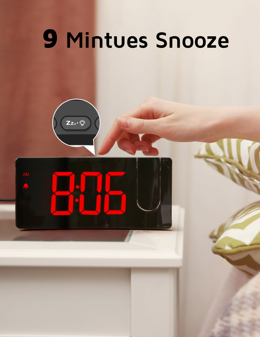 GOLOZA Projection Alarm Clock, Digital Clock with 180° Rotatable Projector, 3-Level Brightness Dimmer, Clear LED Display, USB Charger, Progressive Volume, 9mins Snooze,12/24H, for Bedroom